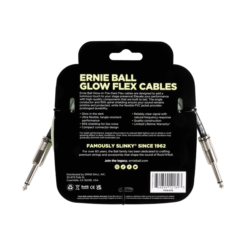 Ernie Ball Flex Instrument Cable Straight/Straight 10ft - Glow in Dark - Image 2
