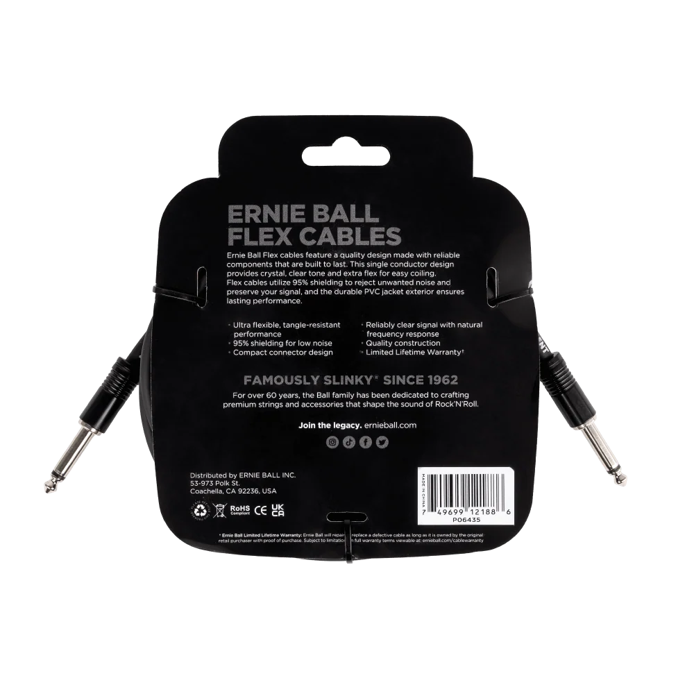 Ernie Ball Flex Instrument Cable Straight/Straight 20ft - Black - Image 2