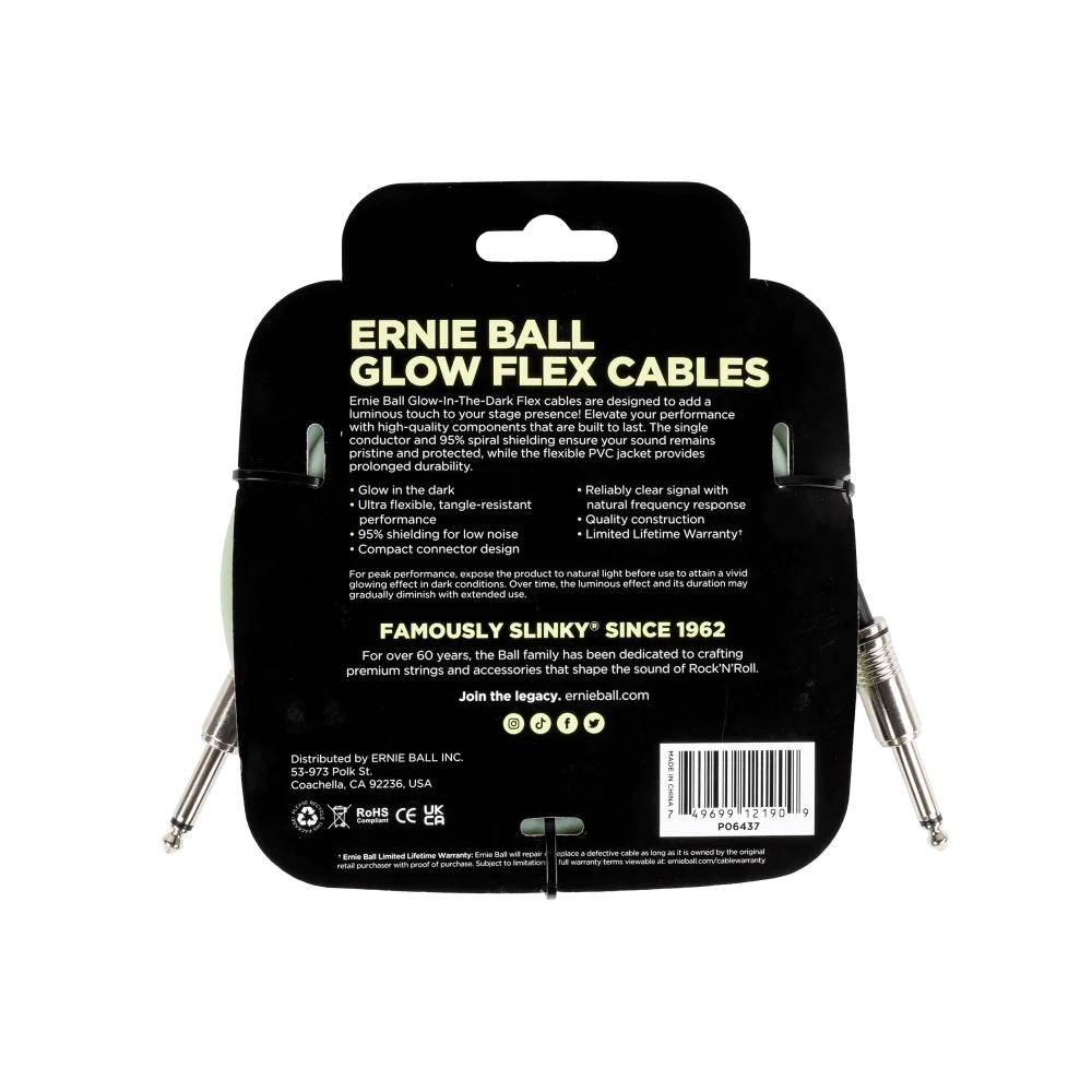 Ernie Ball Flex Instrument Cable Straight/Straight 20ft - Glow in Dark - Image 2