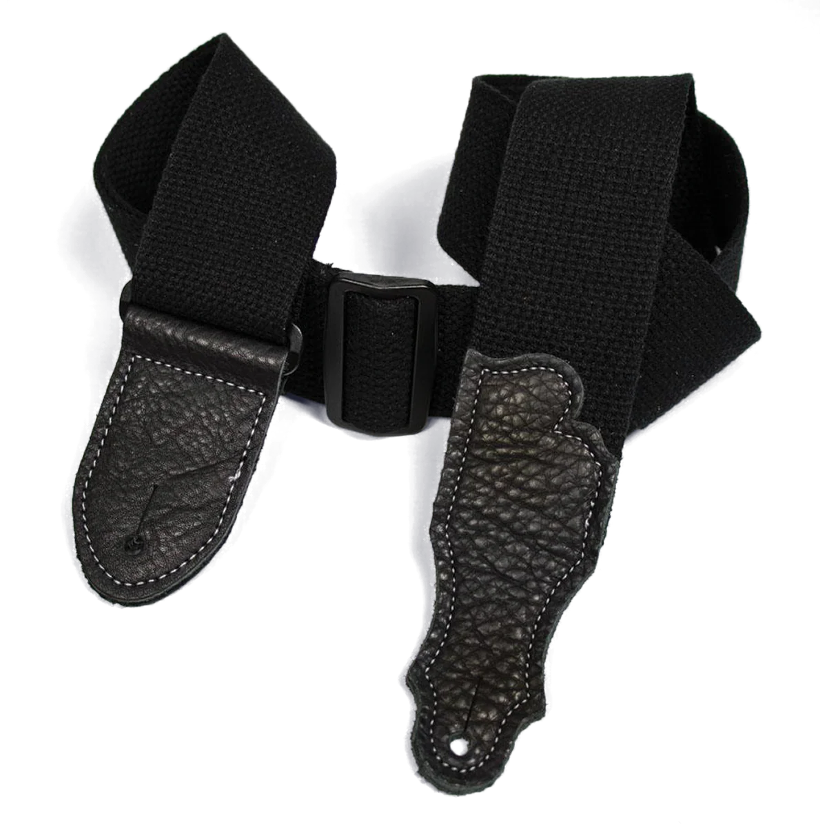 Franklin 2 Inch Black Cotton Strap with Pebbled Black Glove Leather End Tab