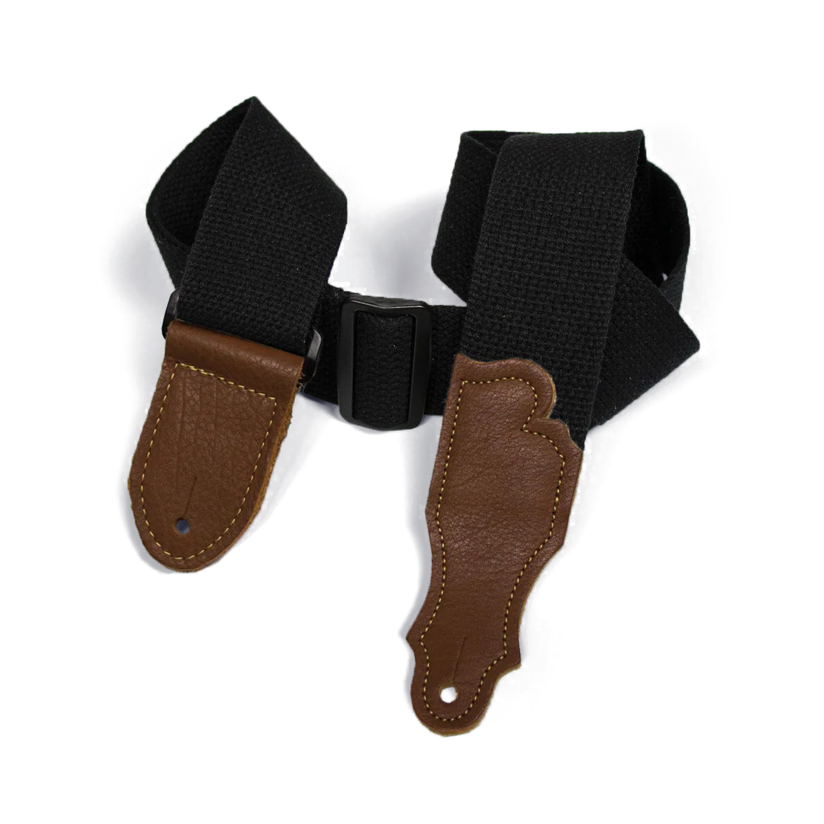 Franklin 2 Inch Black Cotton Strap with Pebbled Caramel Glove Leather End Tab