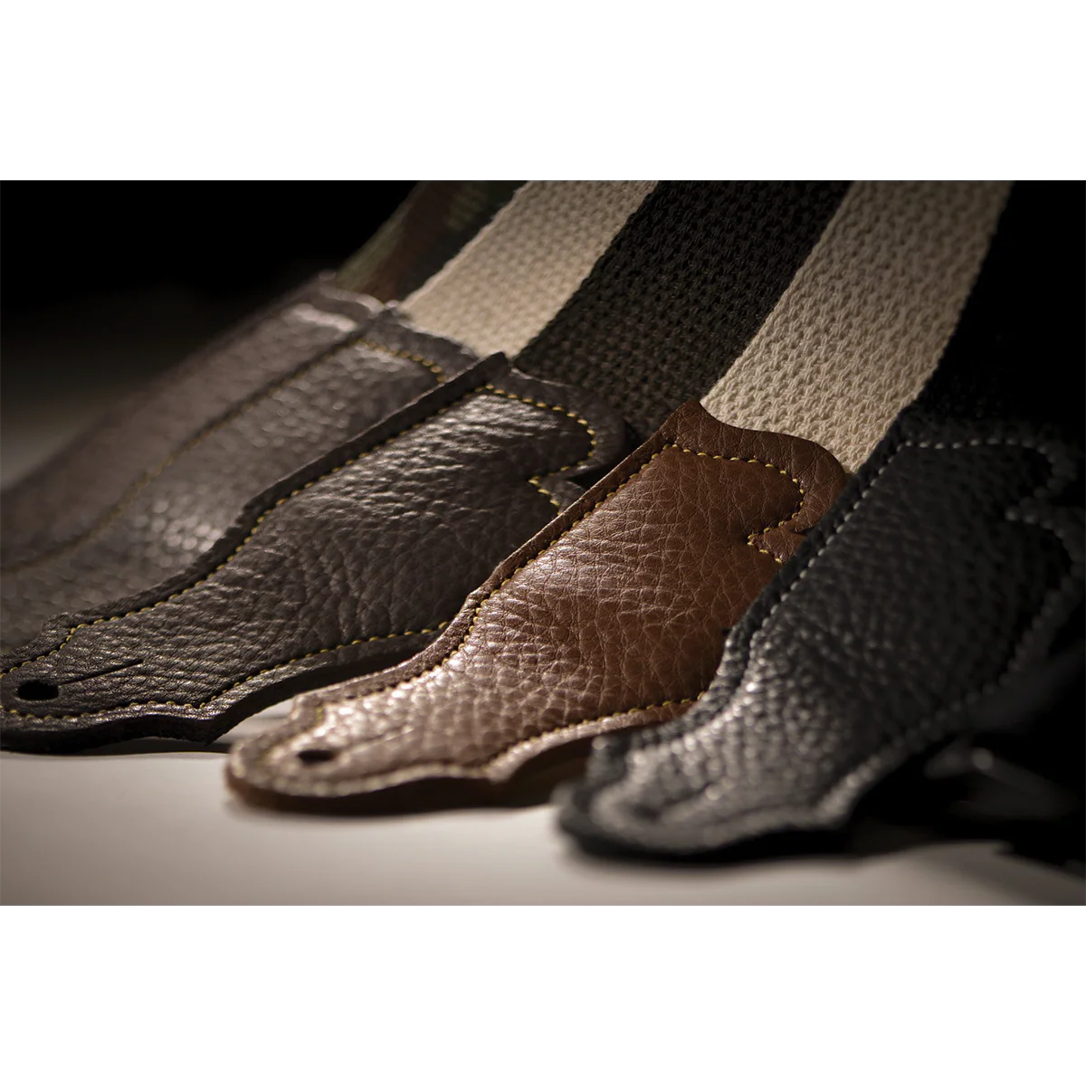 Franklin 2 Inch Black Cotton Strap with Pebbled Caramel Glove Leather End Tab - Image 2
