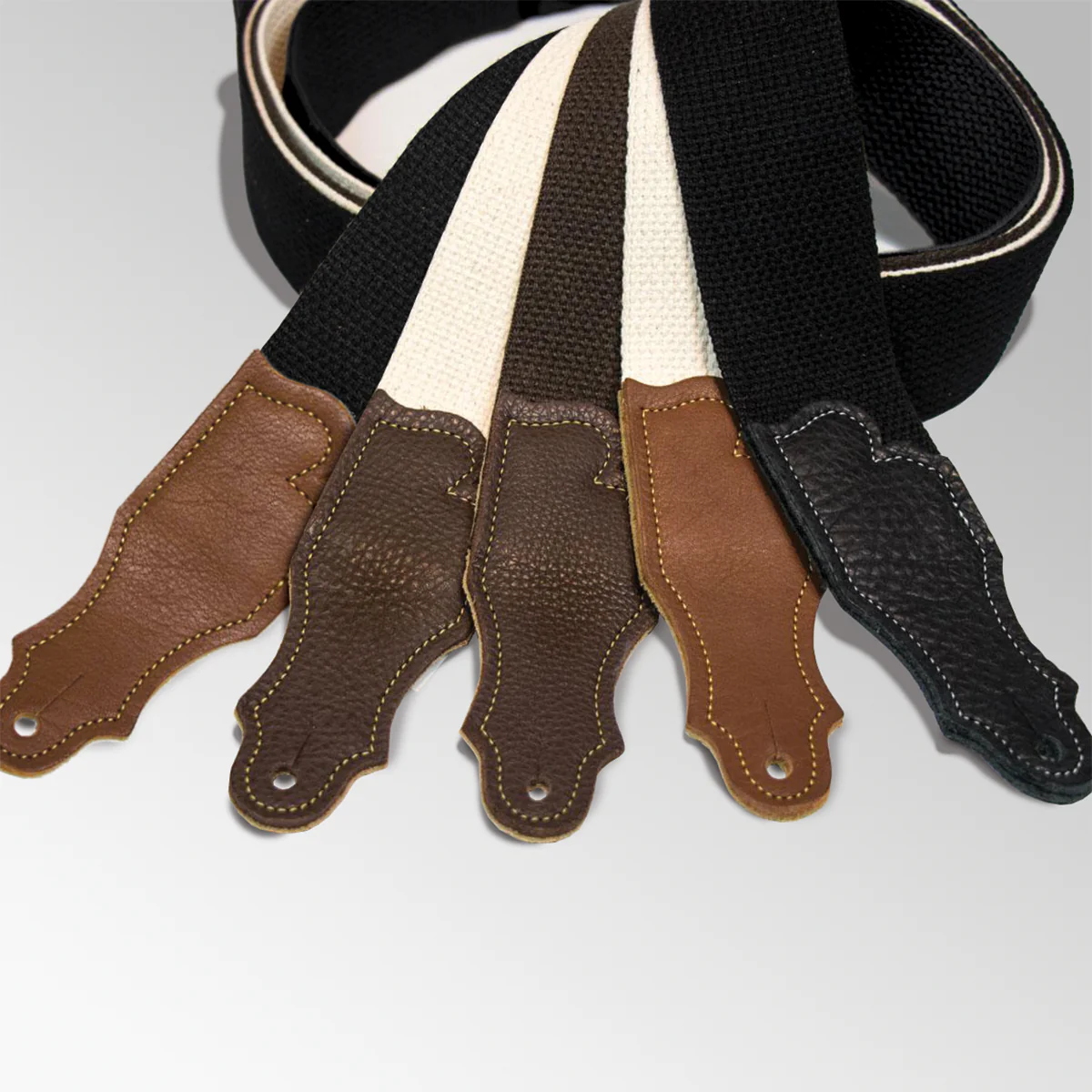Franklin 2 Inch Black Cotton Strap with Pebbled Caramel Glove Leather End Tab - Image 3