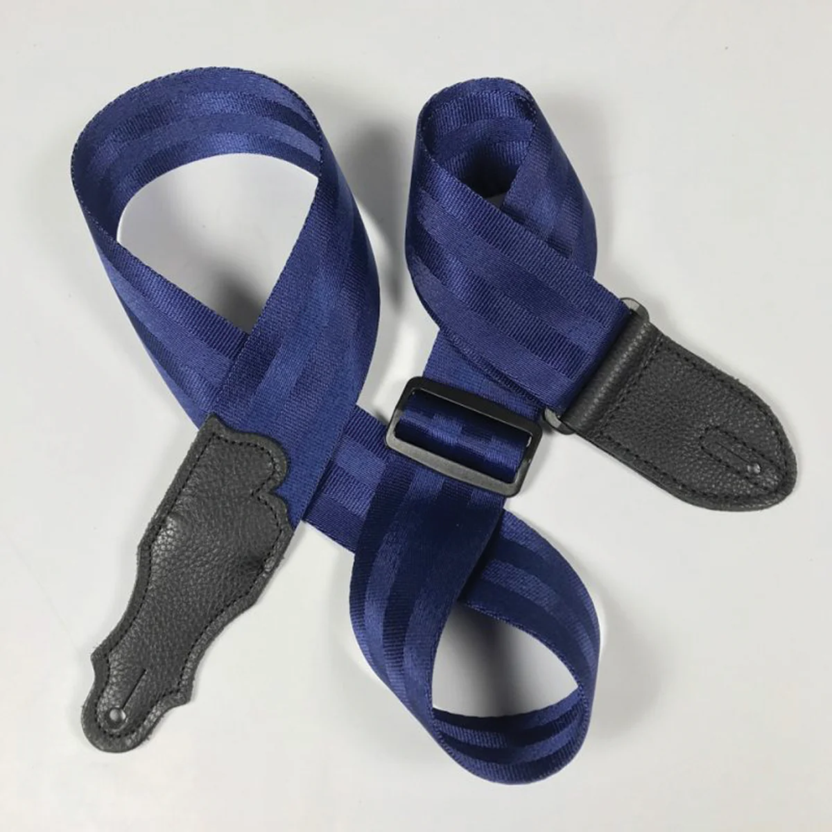 Franklin 2 Inch Blue Aviator Seat Belt Strap with Pebbled Glove Leather End Tab