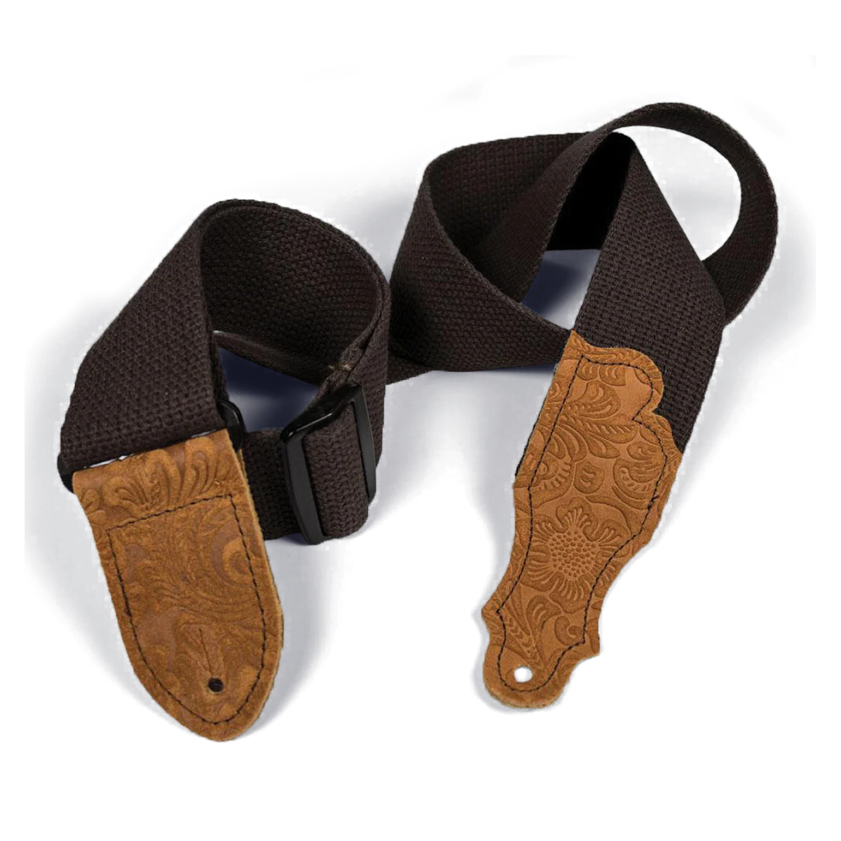 Franklin 2 Inch Chocolate Cotton Strap with Embossed Caramel Suede End Tab