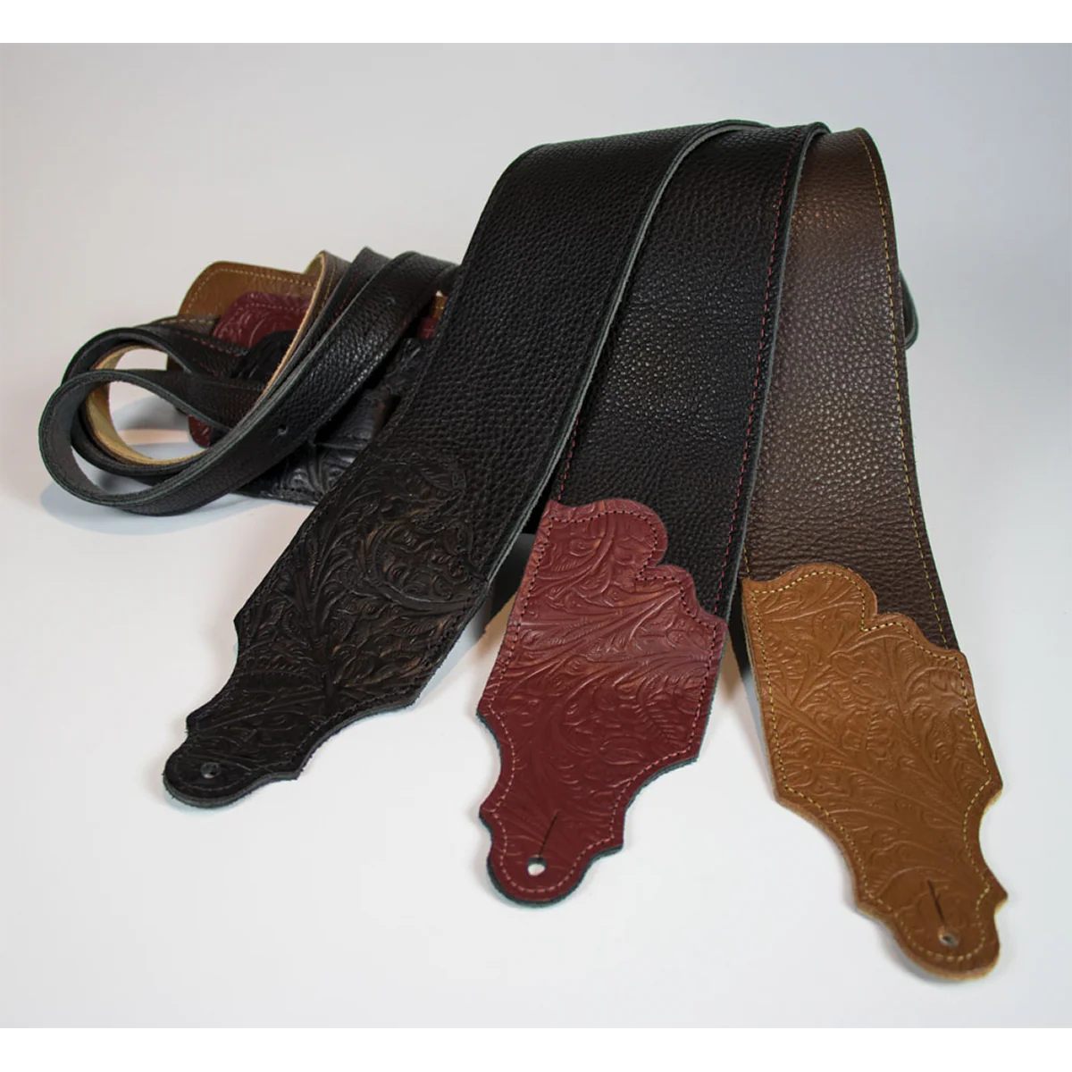 Franklin 3 Inch Chocolate Glove Leather with Tooled Caramel Ends - Image 2