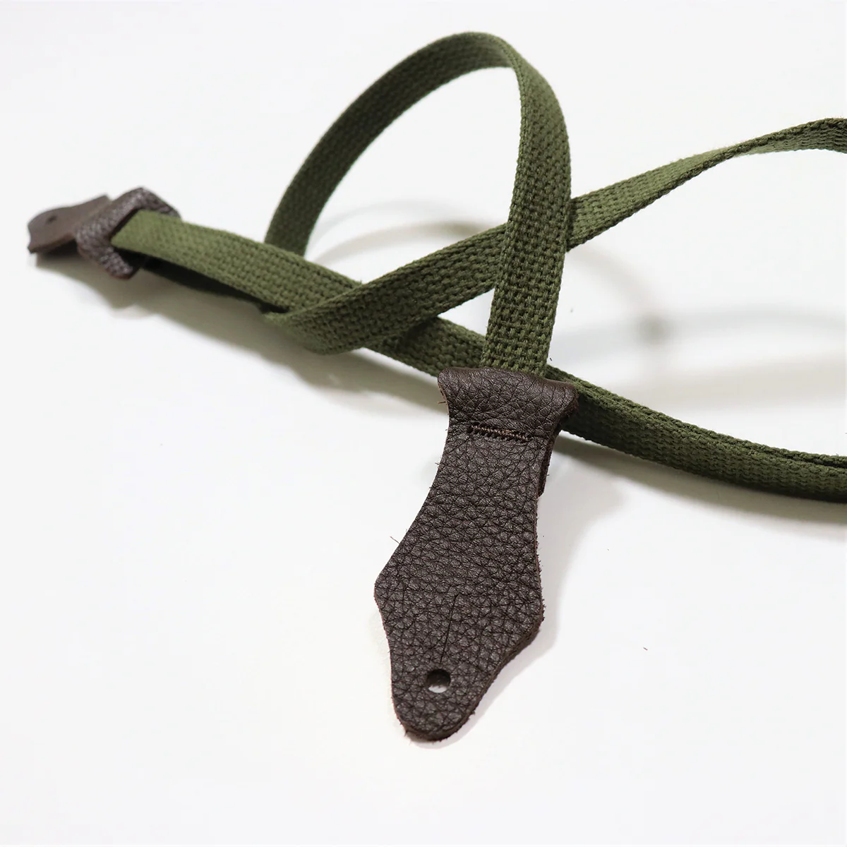 Franklin 5/8 Inch Olive Cotton Ukulele Strap with Chocolate Glove Leather Ends (UK2-OL) - Image 2