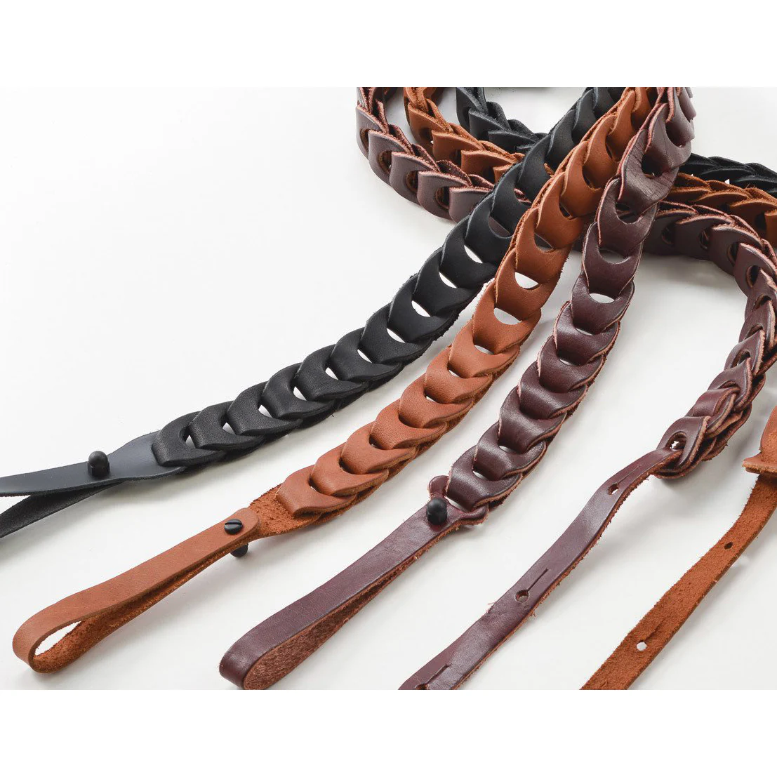 Franklin Mandolin Strap Handmade Link Design Caramel with Black ends - Image 2