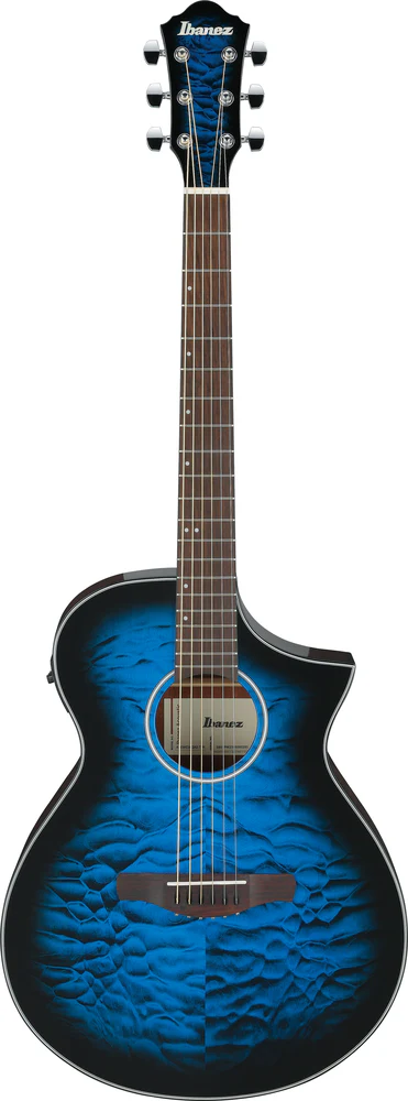 Ibanez AEWC16QA Transparent Blue Sunburst High Gloss top, Natural High Gloss back and sides Acoustic Guitar