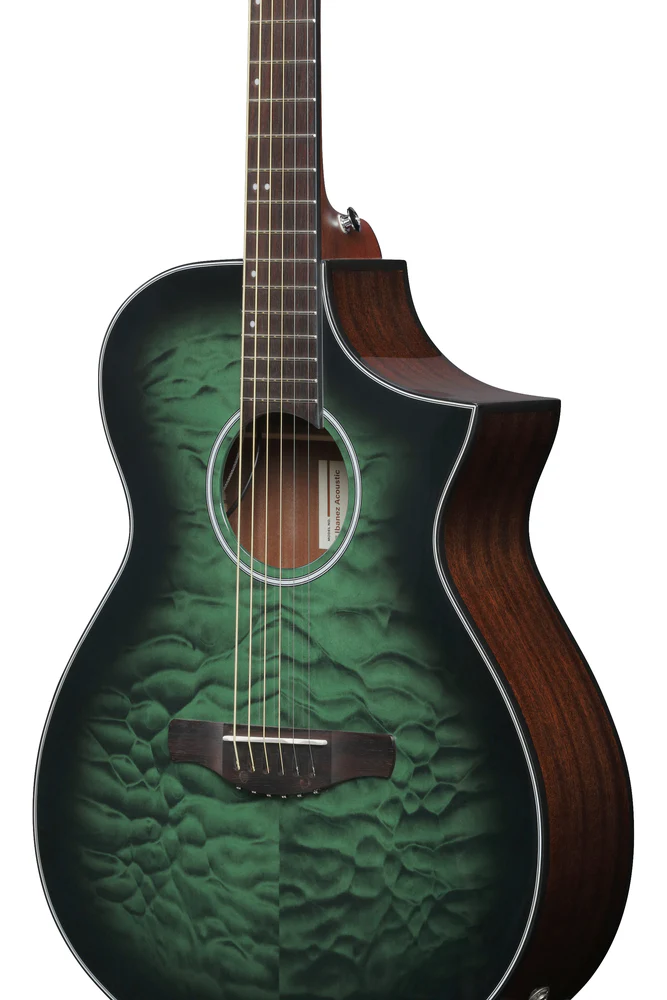 Ibanez AEWC16QA Transparent Emerald Burst High Gloss top, Natural High Gloss back and sides Acoustic Guitar - Image 3