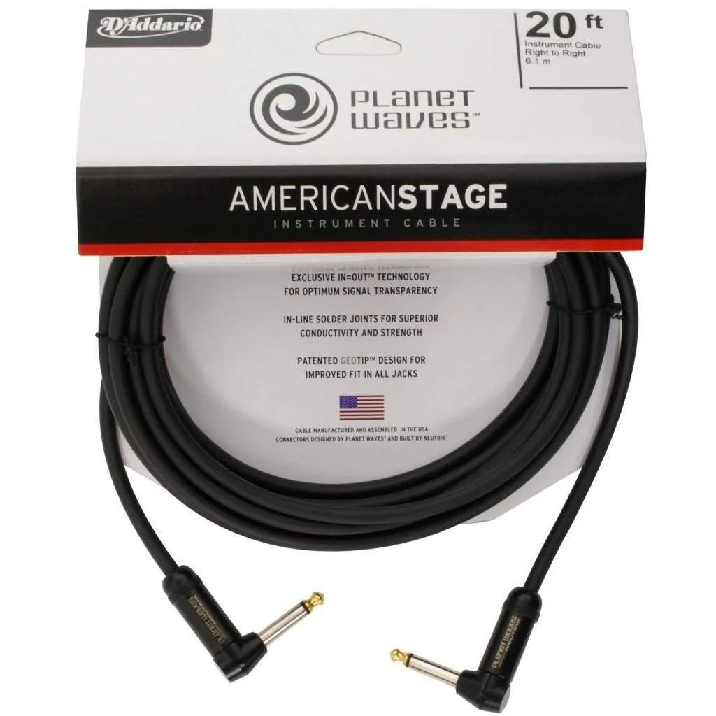 Planet Waves American Stage Instrument Cable Dual Right Angle 20 Feet