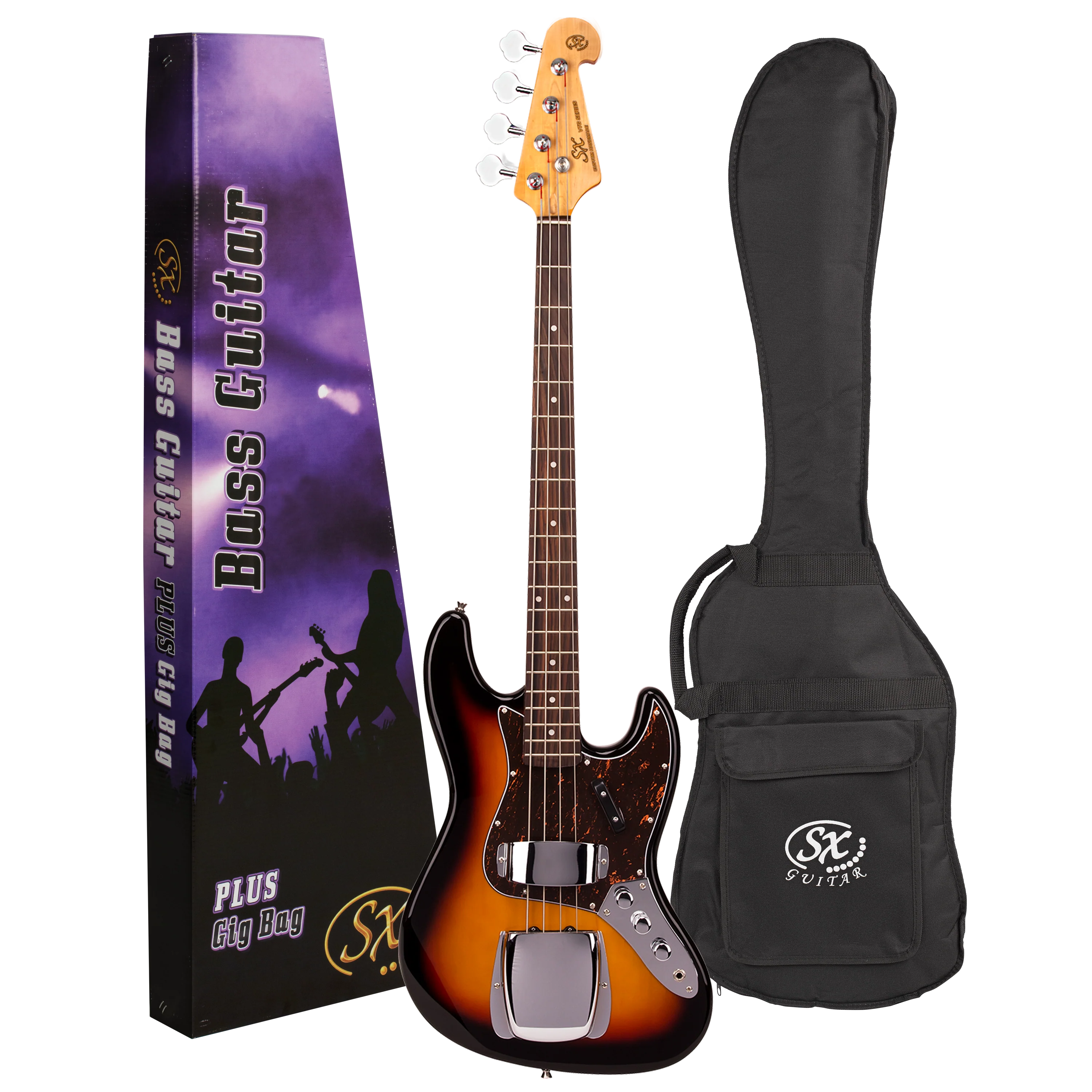 SX VEJ62TS - Vintage Style Bass β Tobacco Sunburst - SX Bass, Padded Bag, FREE Online Lessons