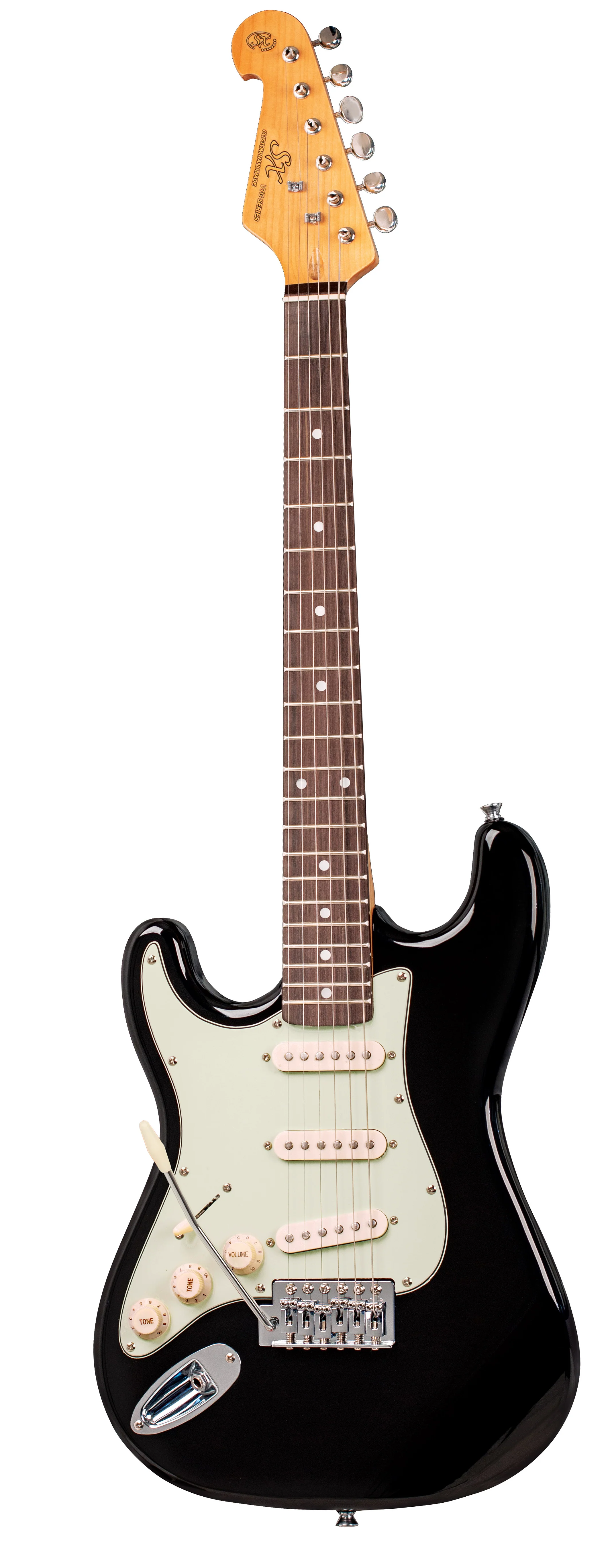 SX VES34LHB - ¾ Size SC Style Guitar Pack – Black – Left Hand - SX Guitar, SX Heavy Duty Padded Bag, FREE Online Lessons